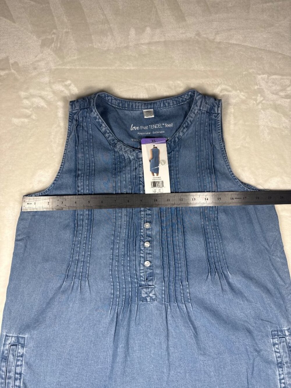 Coldwater Creek Blue Sleeveless Tencel Dress With Button Front & Pintuck Details - Picture 6 of 9